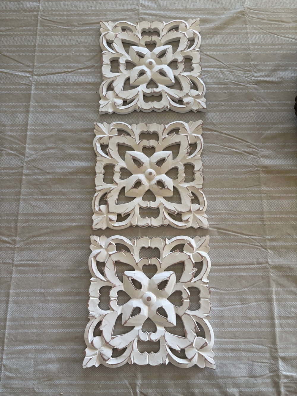 Carved Wood Floral Wall Plaques - Set of 3, White